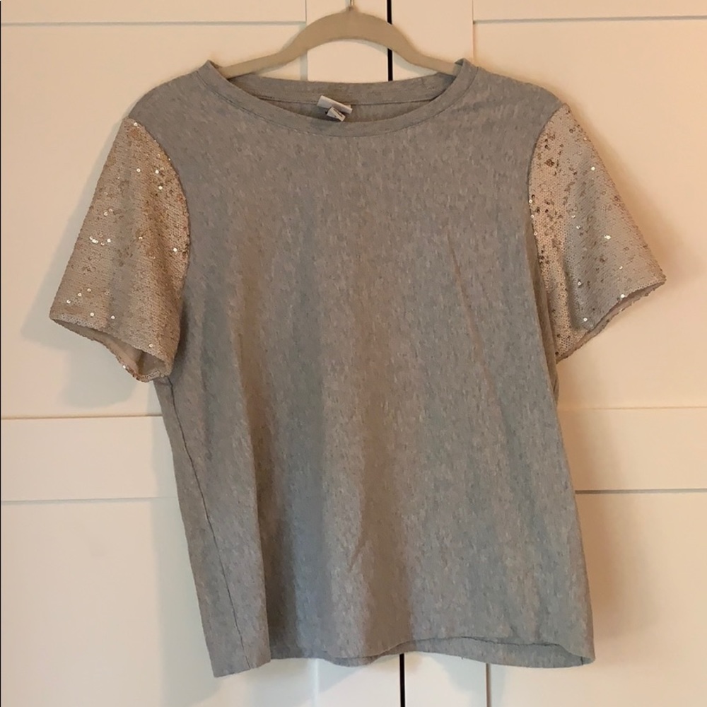 Sequin Sleeve Medium A New Day Grey T-shirt